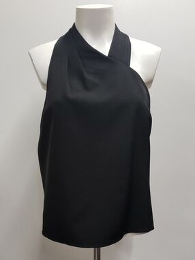 Milly Preston Cady Asymmetrical Halter Top Women's Size Large Black